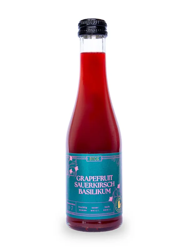 BTGS Grapefruit Sauerkirsch Basilikum – Flasche mit Etikett
