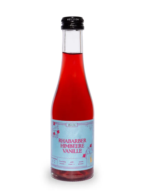 BTGS Rhabarber Himbeere Vanille – Flasche mit Etikett